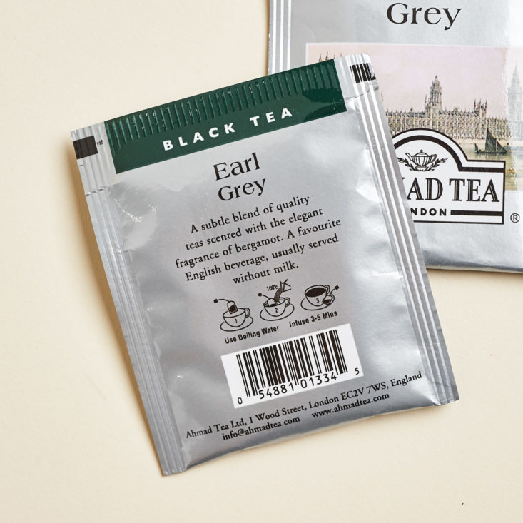 Vellabox Vivere September 2018 - Ahmad Tea Earl Grey Tea Bags Front And Back