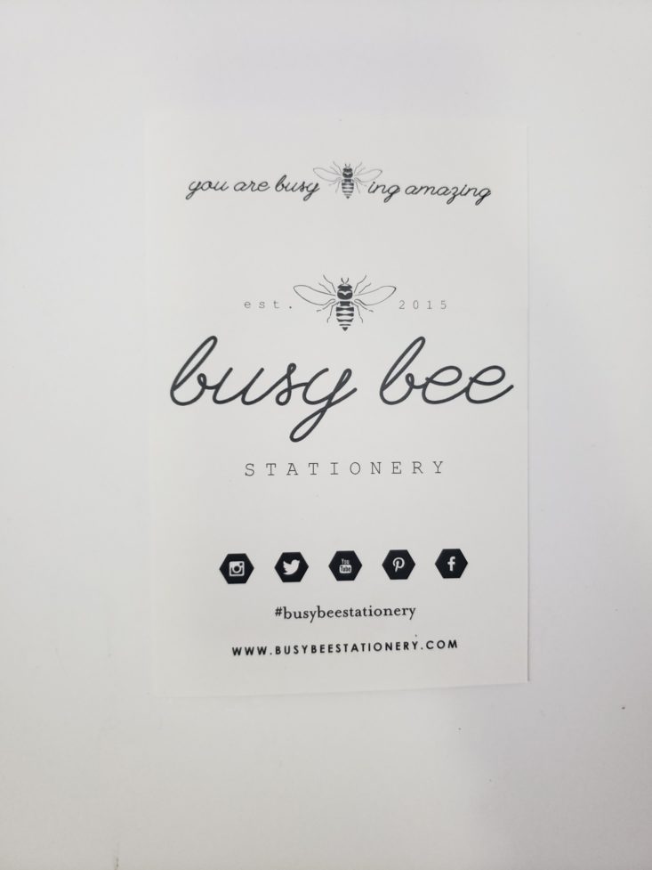 BusyBee October 2018 - info card back view