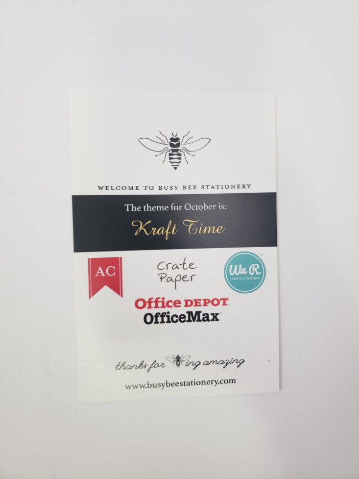 BusyBee October 2018 - info card front view