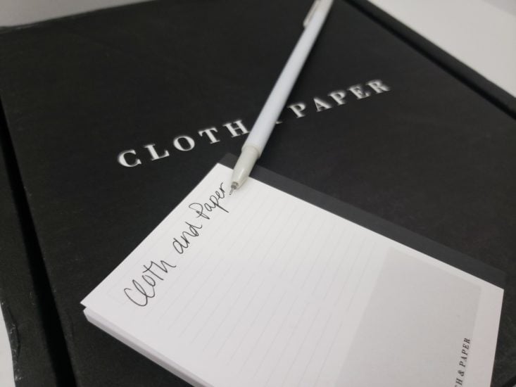 Cloth & Paper Box September 2018 - Skinny Gel Pen Open with Notebook Front