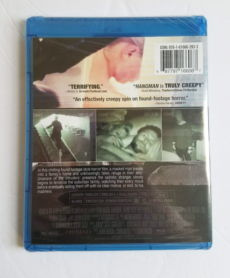 Horror Pack Subscription Box August 2018- Hangman DVD Back