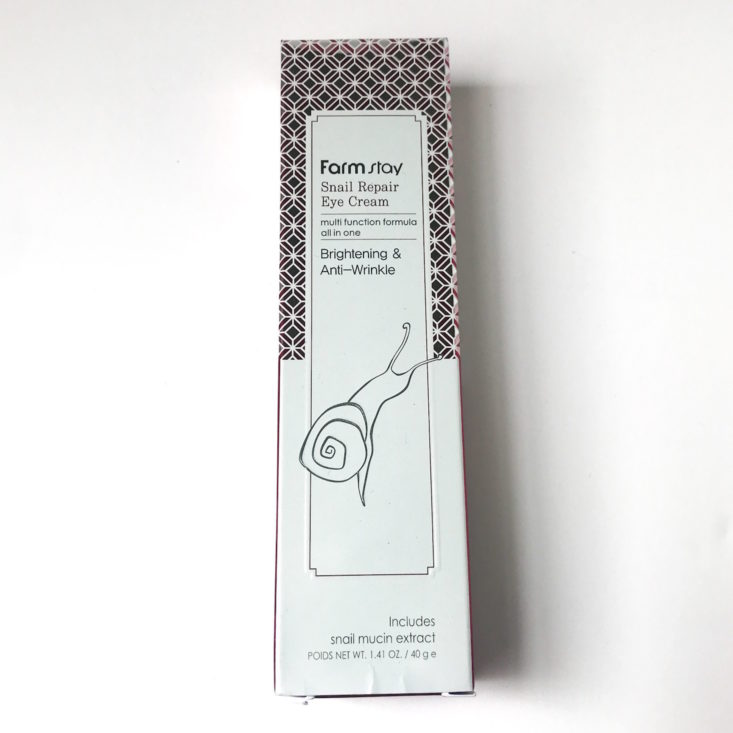 Pink Seoul October 2018 - Farm stay snail repair eye cream Box front view