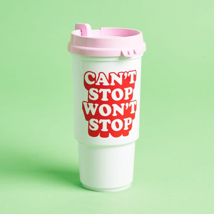 quirky crate can't stop won't stop pink and red cup