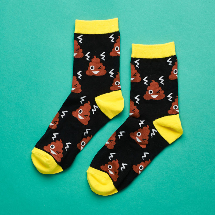 Quirky Post yellow and poop emoji socks