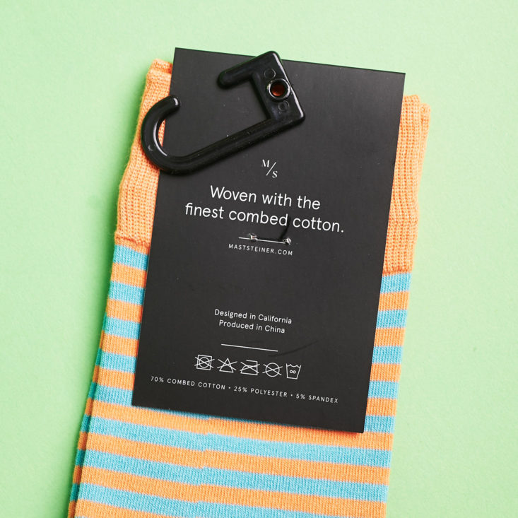 Say It With A Sock Mens October 2018 - Mast Steiner Tropical Stripes Socks with Lable Front