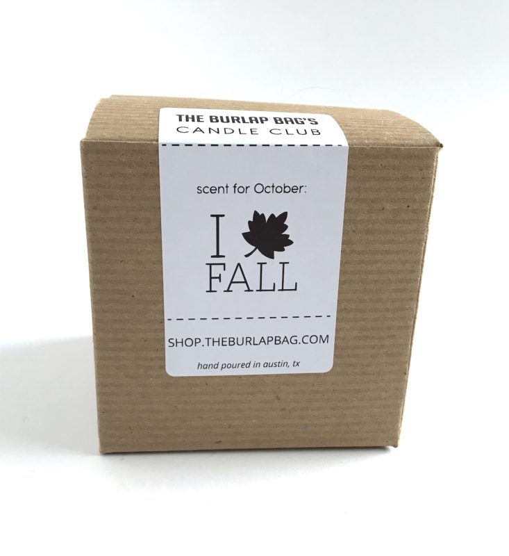 The Burlap Bag Candle Club Subscription Review October 2018 - kraft box Front