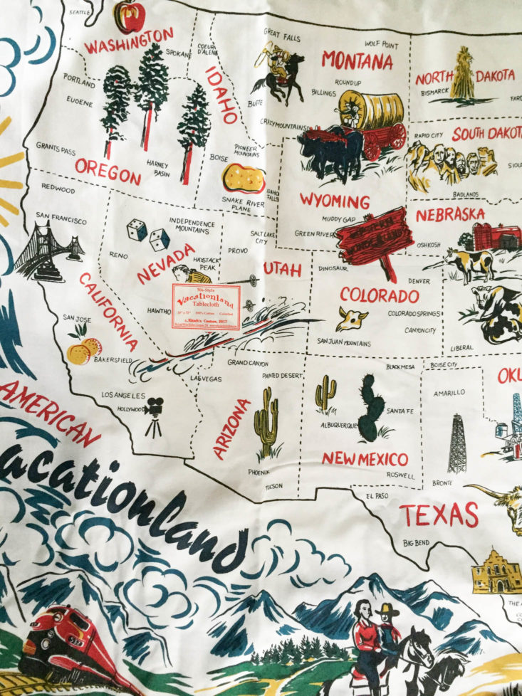 Betty Boomerang Subscription Box Review October 2018 - State Map Tablecloth by Red and White Kitchen 2 Front