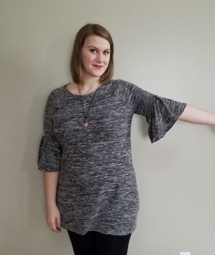 Golden Tote 149 Tote Review grey bell sleeve dress sleeve