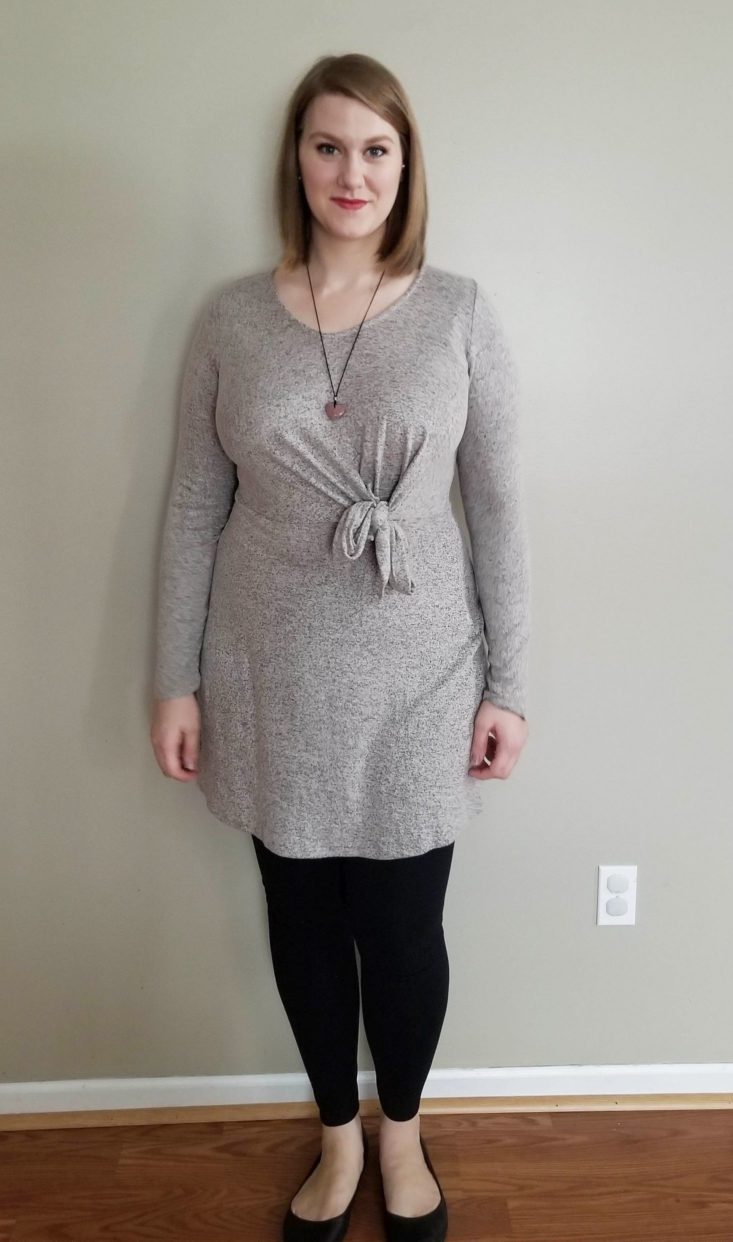 Golden Tote 149 Tote Review grey tie front dress