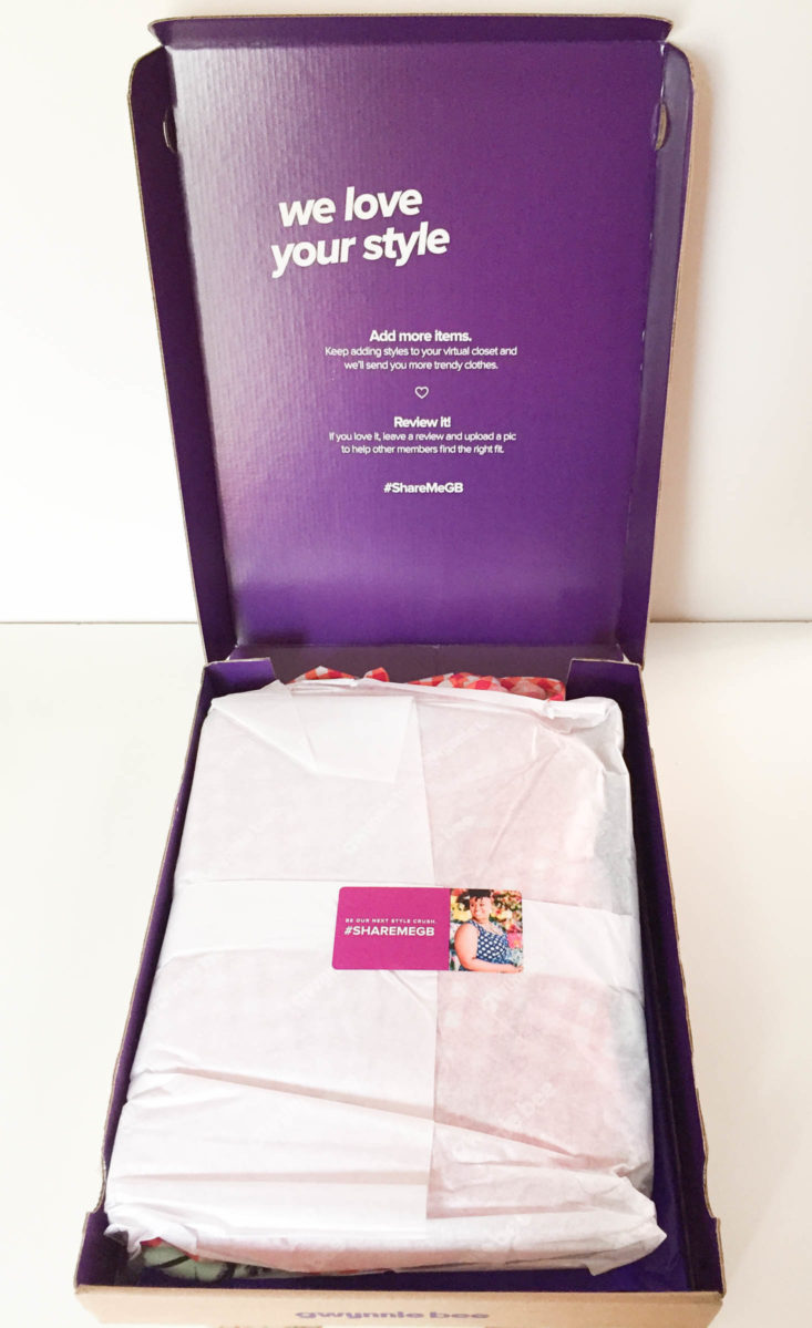 Gwynnie Bee Subscription Review November 2018 - Box Inside Top
