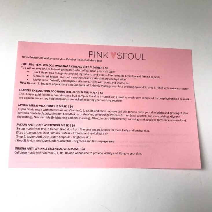 Pink Seoul Mask October 2018 - Info 1