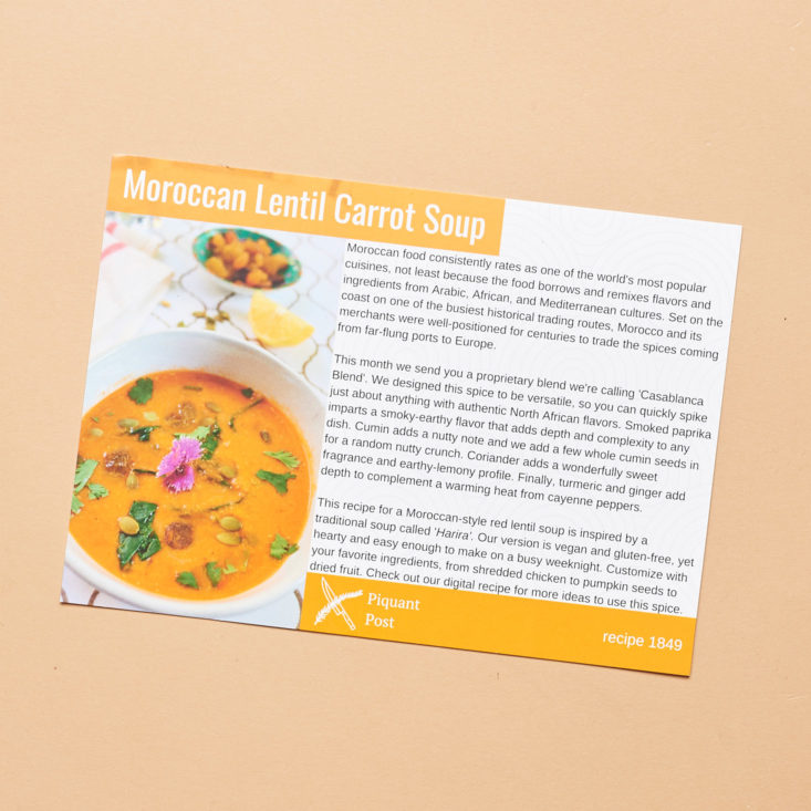 Piquant Post Review November 2018 - Carrot Lentil Soup Card