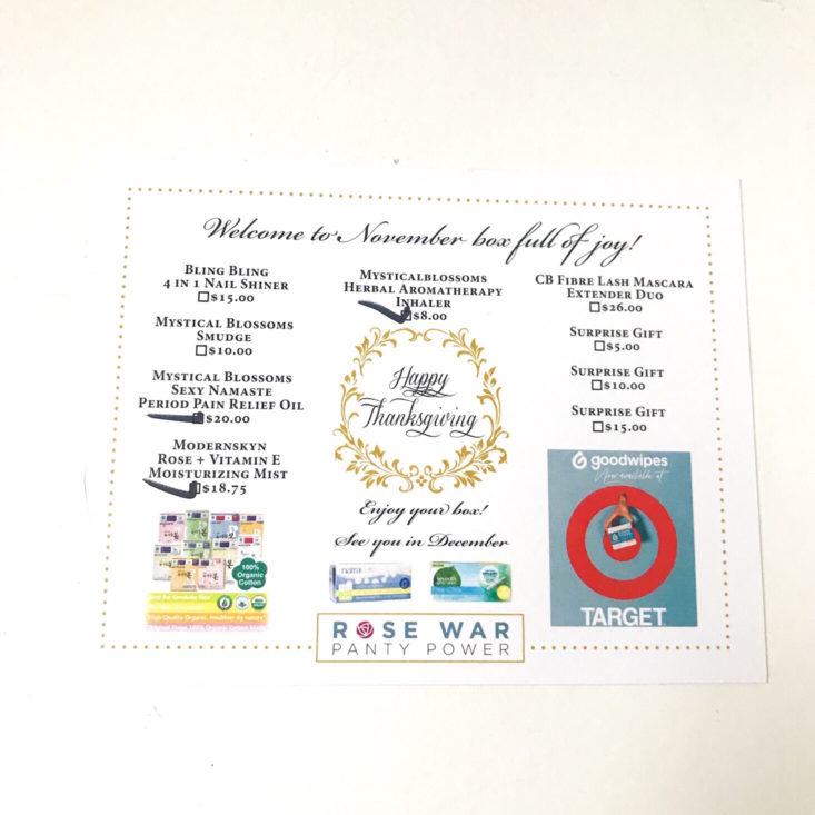 Rose War Panty Power November 2018 - Info Card Front