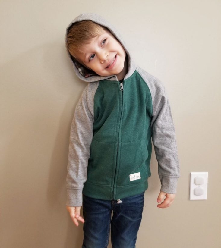 Stitch Fix Boys December 2018 green hoodie modeled