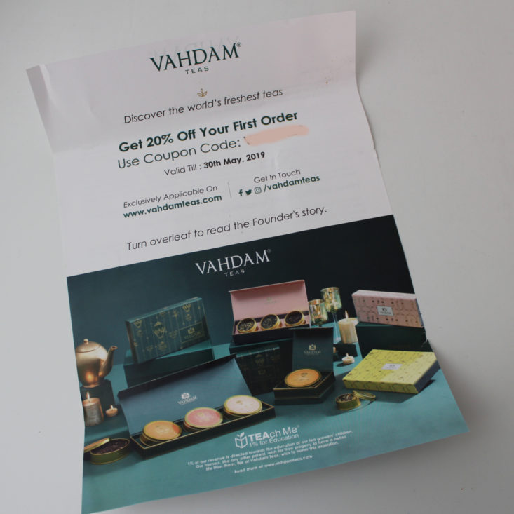 Vegan Cuts Snack Box November 2018 Review - Vahdam Coupon Front
