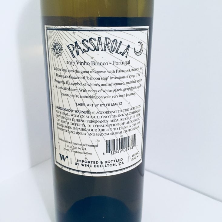 Winc Wine Of The Month Review November 2018 - Passarola Label Back