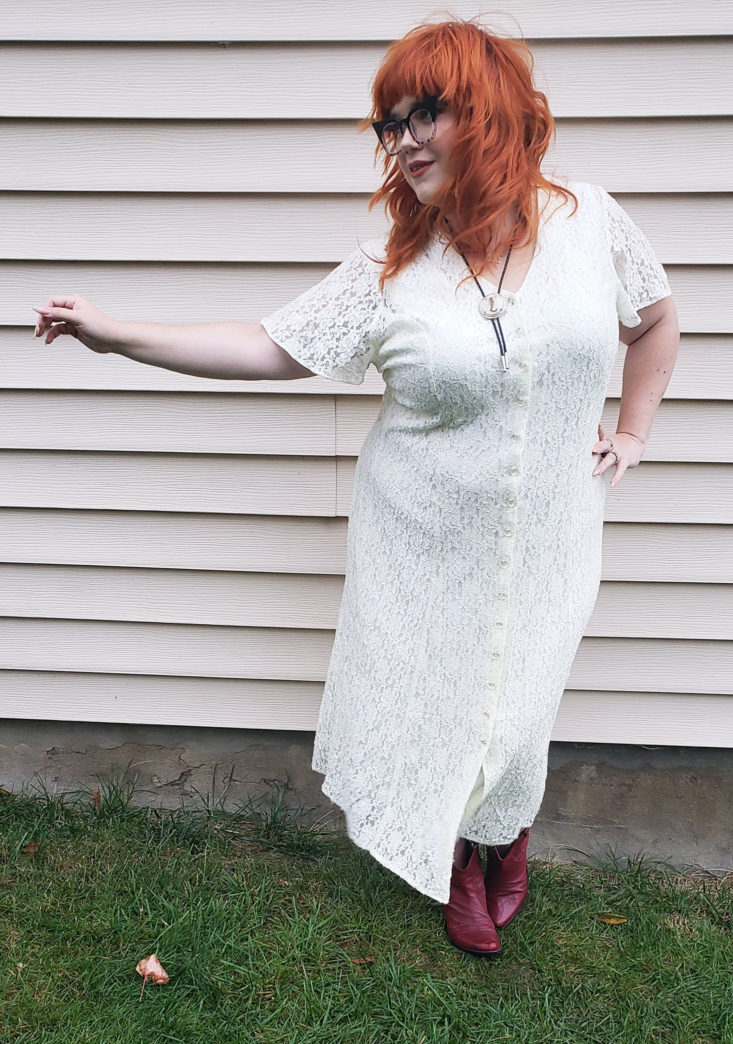 CHC Vintage Plus Clothing Box October 2018 - White Lace Overlay Maxi Dress 4 Front