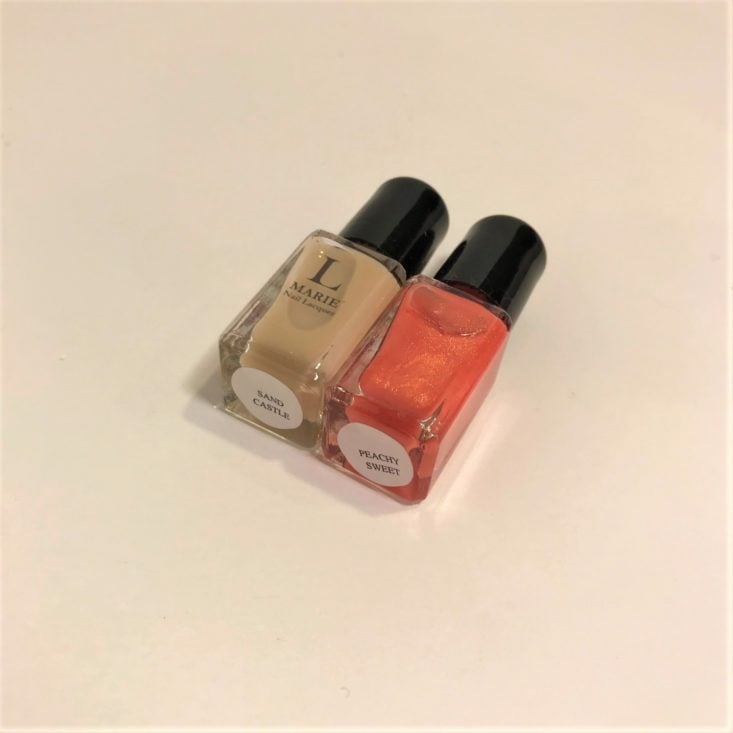 Cocotique Holiday Box December 2018 - L’Marie Nail Lacquer In Peachy Sweet And Sand Castle, Sample Size Back Top