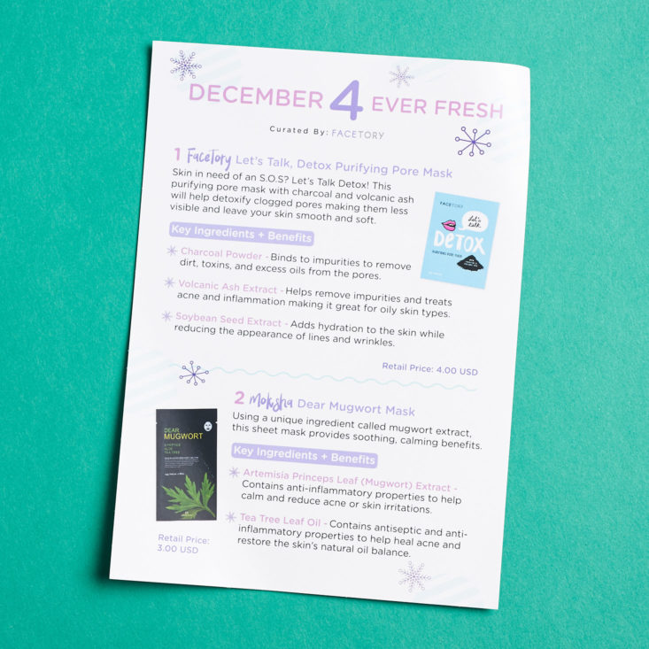 Facetory 4 Ever Fresh December 2018 - Information Booklet Front Top