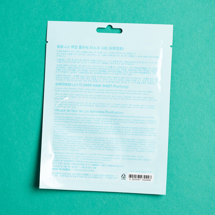 Facetory 4 Ever Fresh December 2018 - Lily Floswer Mask Sheet Back Top