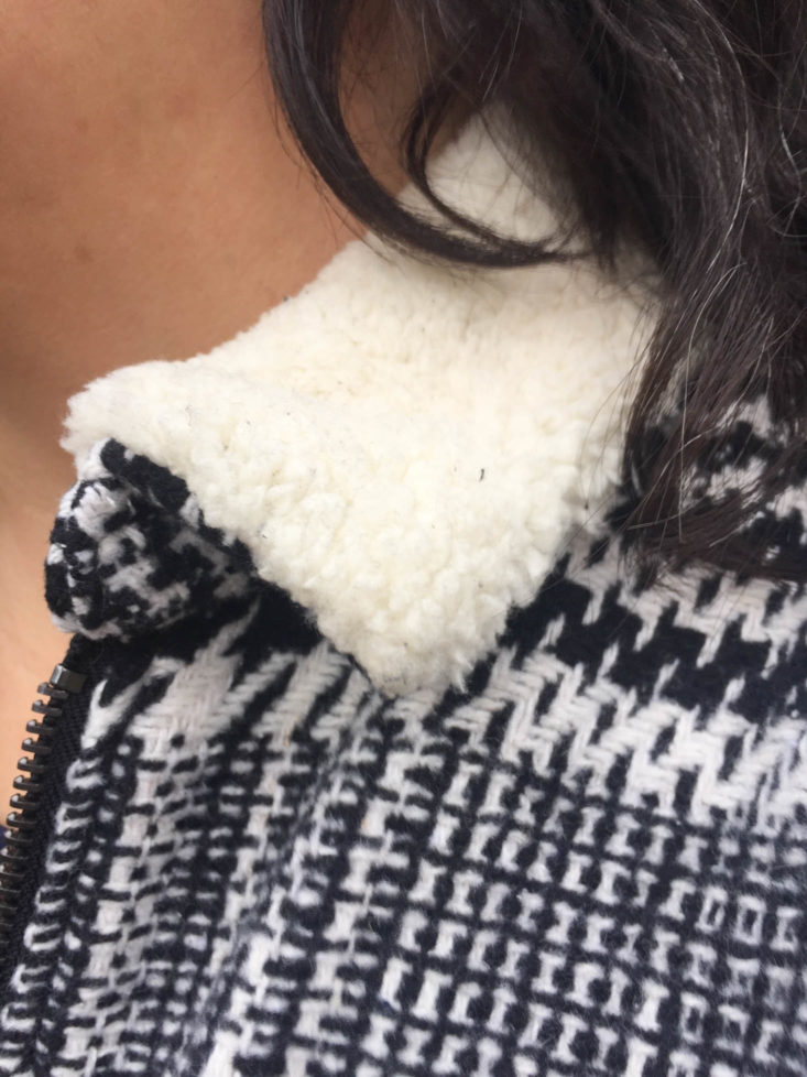 JustFab Subscription Box Review & BOGO Offer December 2018 - Plaid Jacket With Shearling Collar Collar Closer
