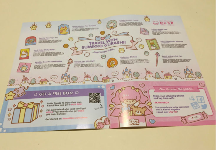 Kawaii Box “Travel with Sumikko Gurashi” September 2018 Review - booklet Middle Top
