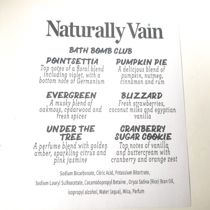 Naturally Vain November 2018 -Info Sheet Front