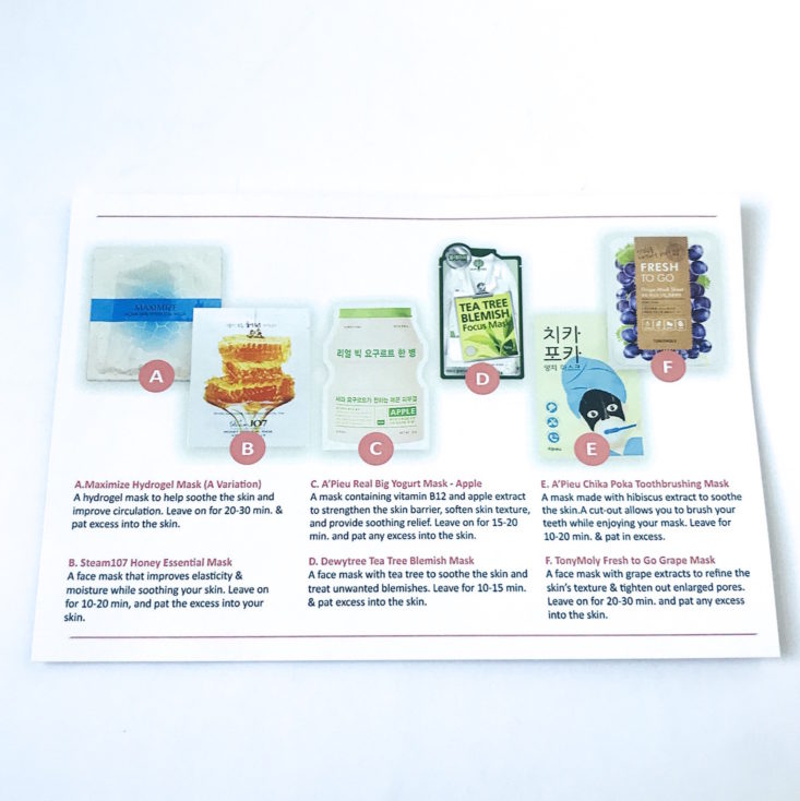 Sooni Mask October 2018 - Information Card Back