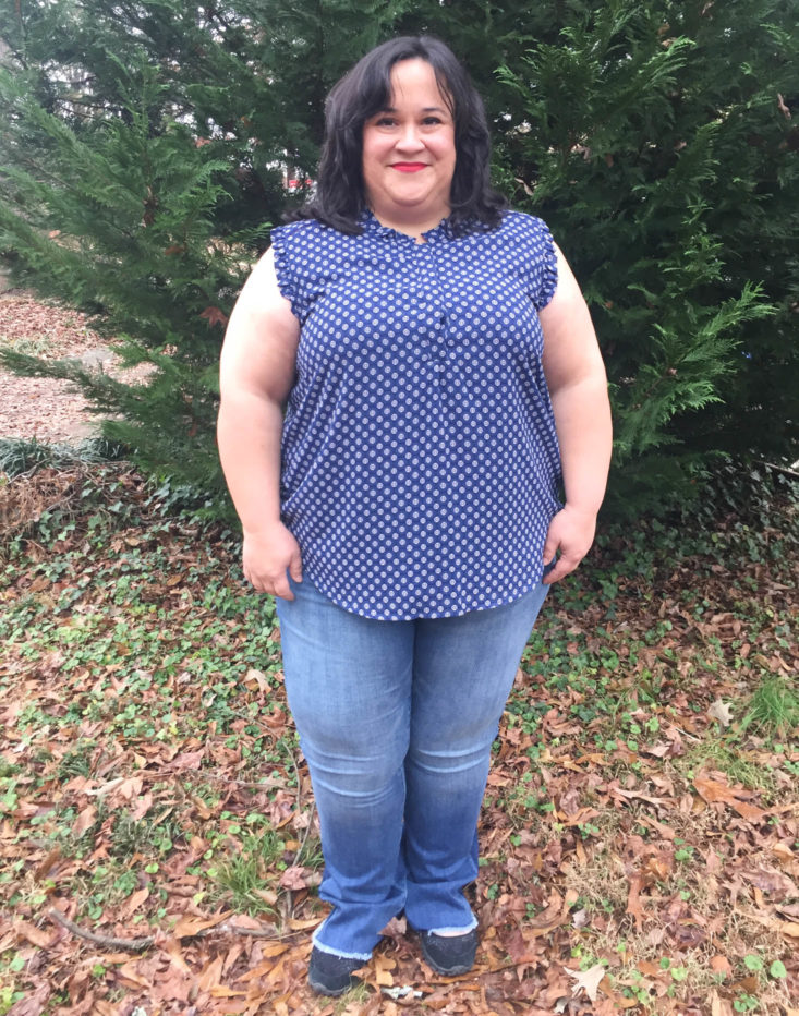Stitch Fix Plus Size Clothing Subscription December 2018 - Ramsy Ruffle Detail Blouse by Q&A Outfit Front