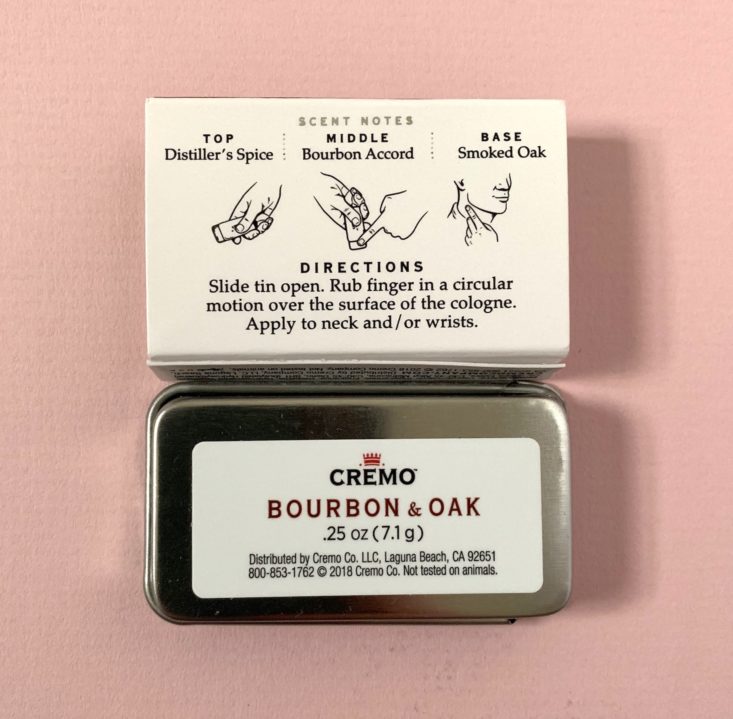 Target Men’s Beauty Box December 2018 - Cremo Bourbon & Oak Solid Cologne Back
