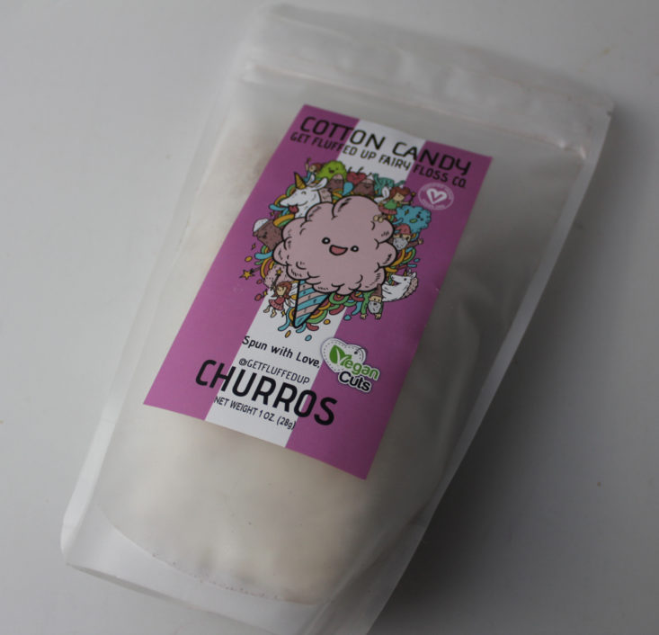 Vegan Cuts Snack December 2018 Box - Get Fluffed Up Churros Cotton Candy PAcket Top