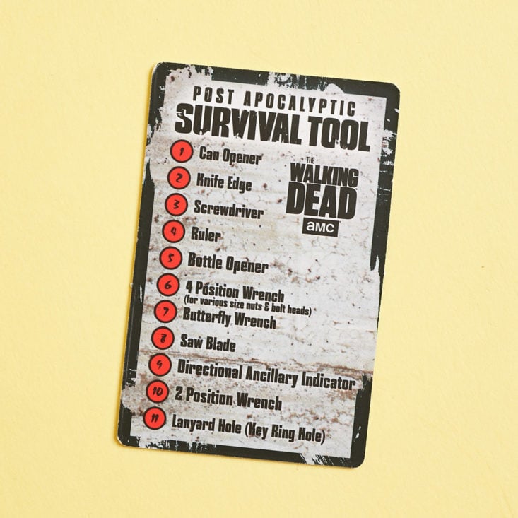 Walking Dead Supply Drop November 2018 - Post Apocalyptic Survivor Tool Description Card Top