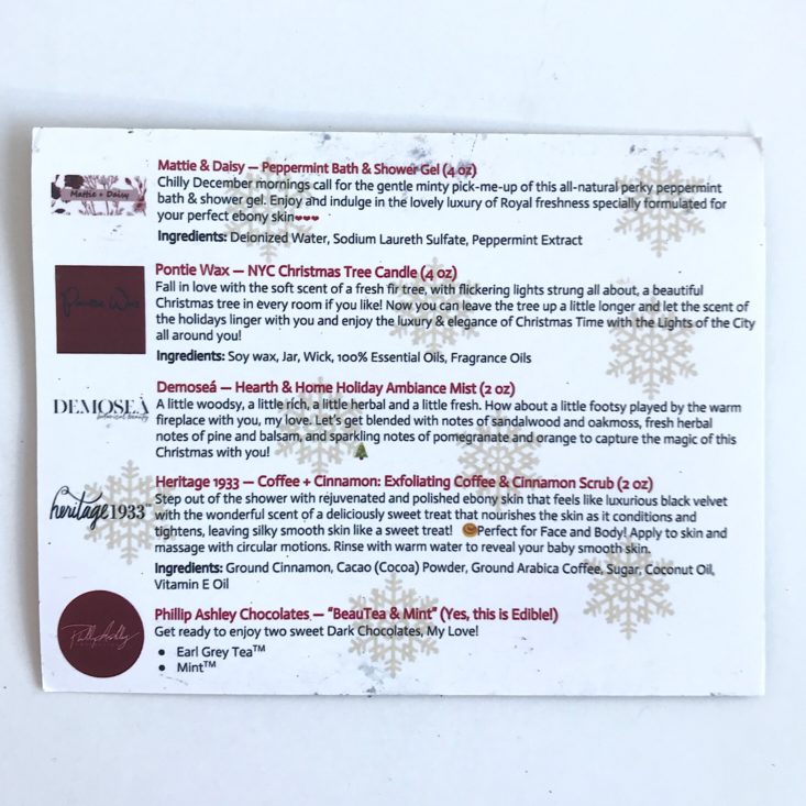 ZaaBox December 2018 - Product Info Card Back