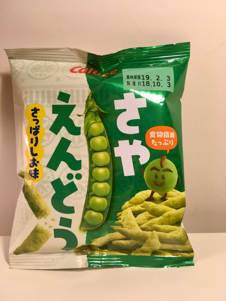 ZenPop Ramen Sweets Mix Pack November 2018 Green Goodness Review - Calbee Saya Snow Pea Crisps Bag Front