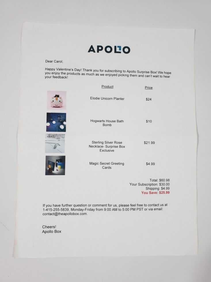 Apollo Surprise Box February 2019 - Info Card 6