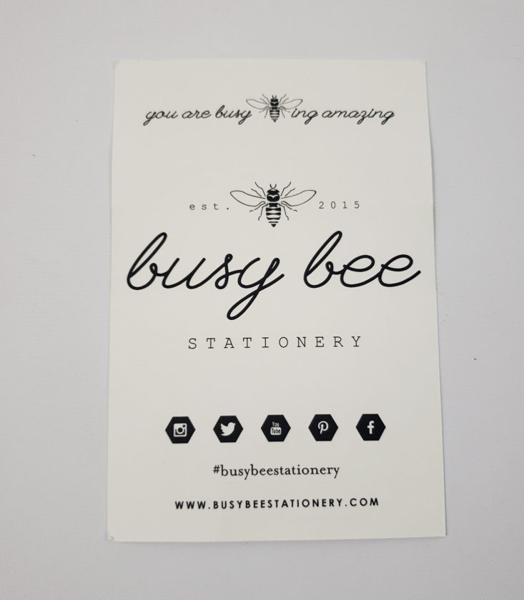 BUSY BEE STATIONERY Box January 2019 - Theme Front