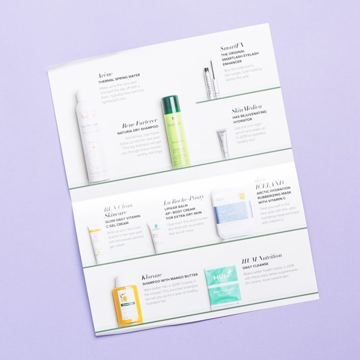 Beauty Fix January 2019 booklet product list