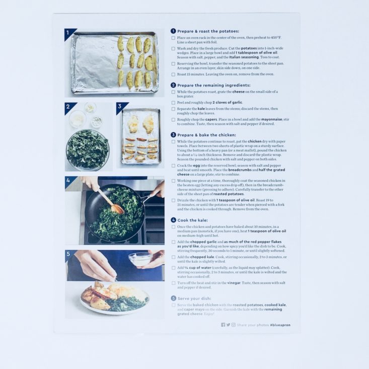 Blue Apron Subscription Box Review January 2019 - CHICKEN RECIPE BOOK BACK Top