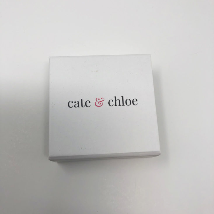 Cate &amp; Chloe Subscription Box January 2019 - Amara 18k White Gold Plated Heart Shaped Halo Drop Earrings Box