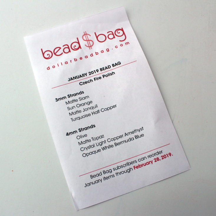 Dollar Bead Bag January 2019 Review January 2019 - Information Booklet Top