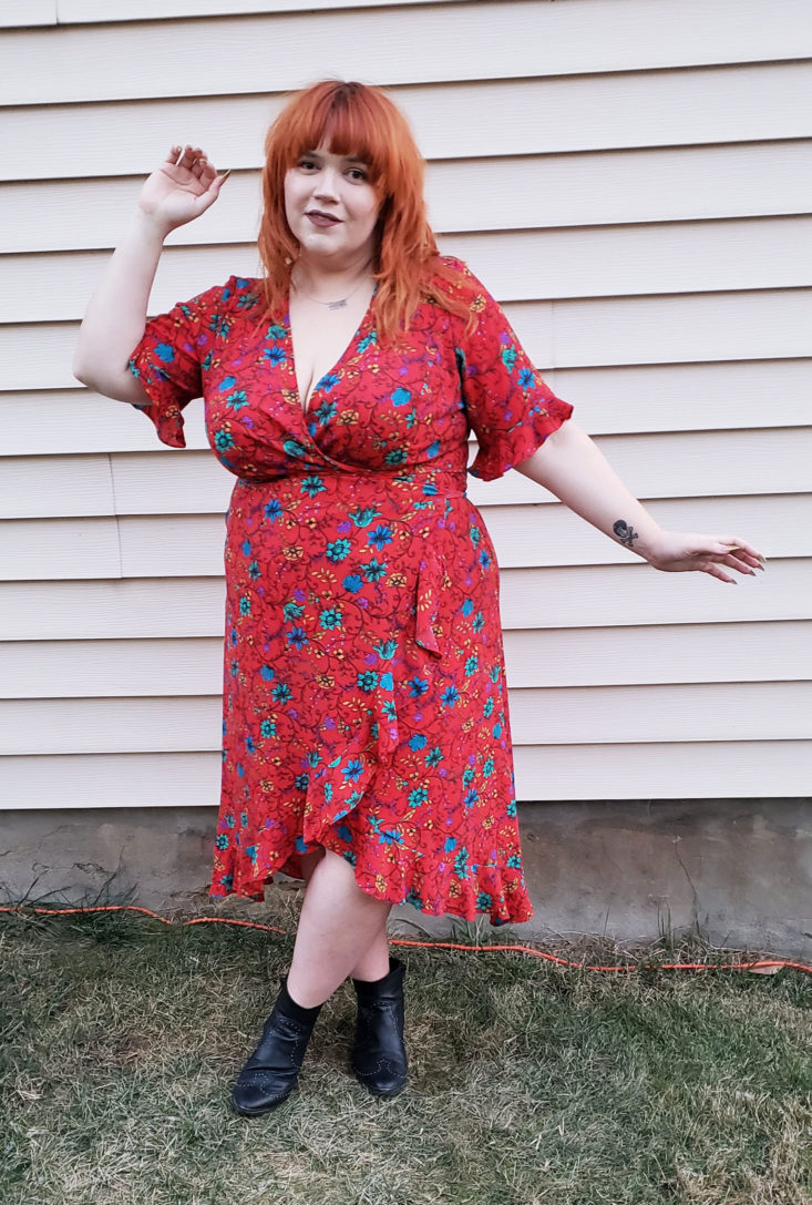 Gwynnie Bee Box Review November 2018 - Ruffle Sleeve Red True Floral Wrap Dress by London Times On Pose 2 Front
