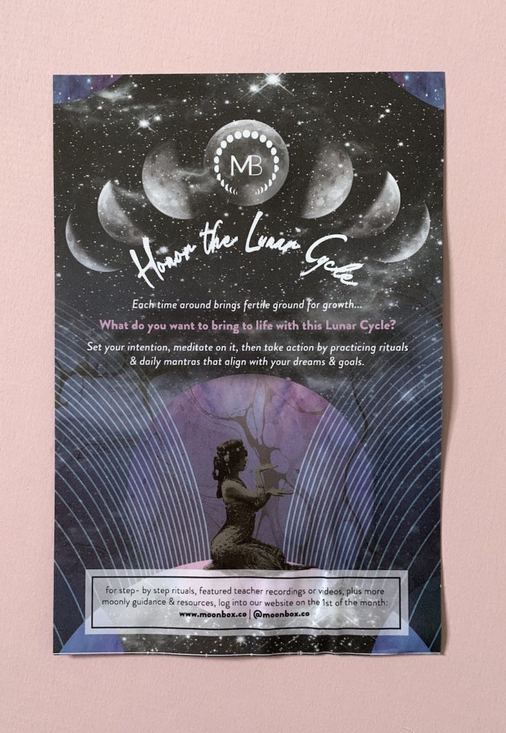 MoonBox by Gaia Collective Subscription Review January 2019 - Information Card moon cycle Front Top