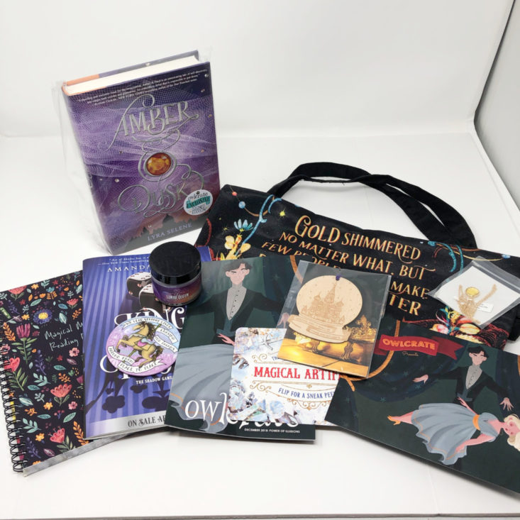 OwlCrate YA Book Box December 2018 - All Content Top