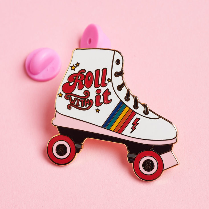 Quirky Crate roller skate enamel pin