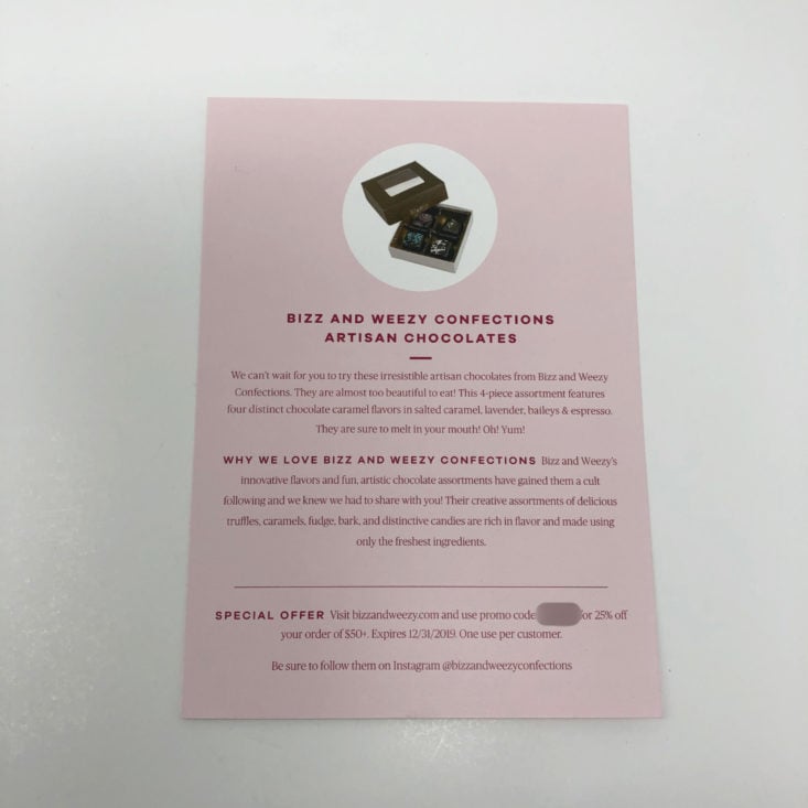 VineOh! Review Winter 2019 - Artisan Chocolates Information Card