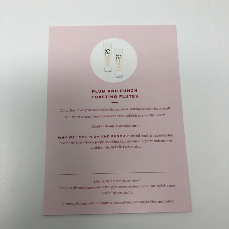 VineOh! Review Winter 2019 - Pink Stemless Champagne Flute Information Card Top