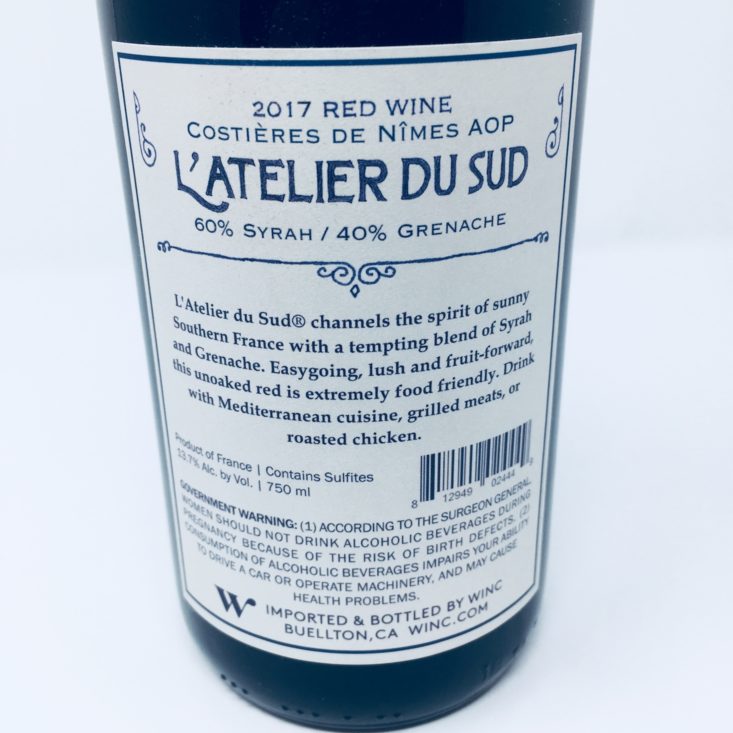 Winc Wine of the Month Review January 2019 - L’ATELIER LABEL BACK