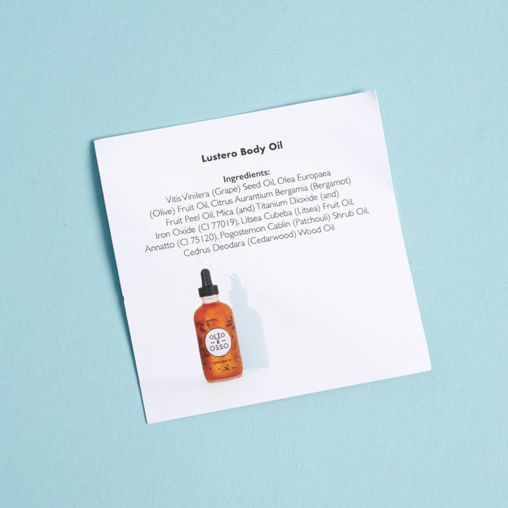 Birchbox Limited Edition Clean Beauty Box body oil info card