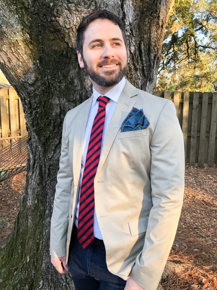 tie and pocket square worn