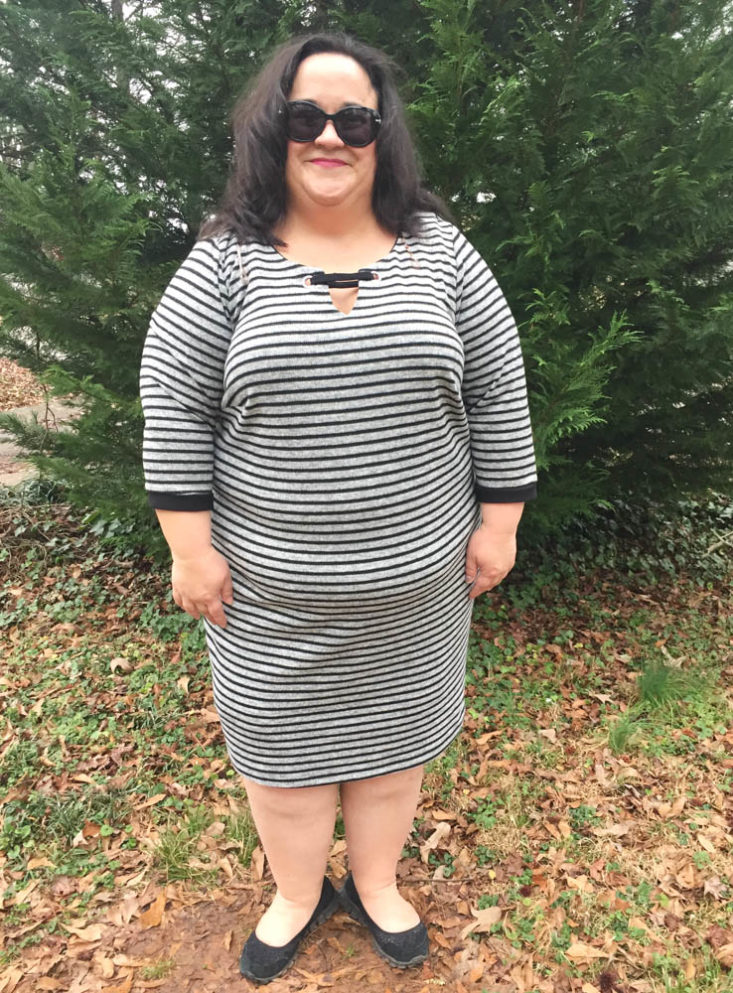 Gwynnie Bee Subscription Review February 2019 - Black And Grey Striped Shift Onn Front